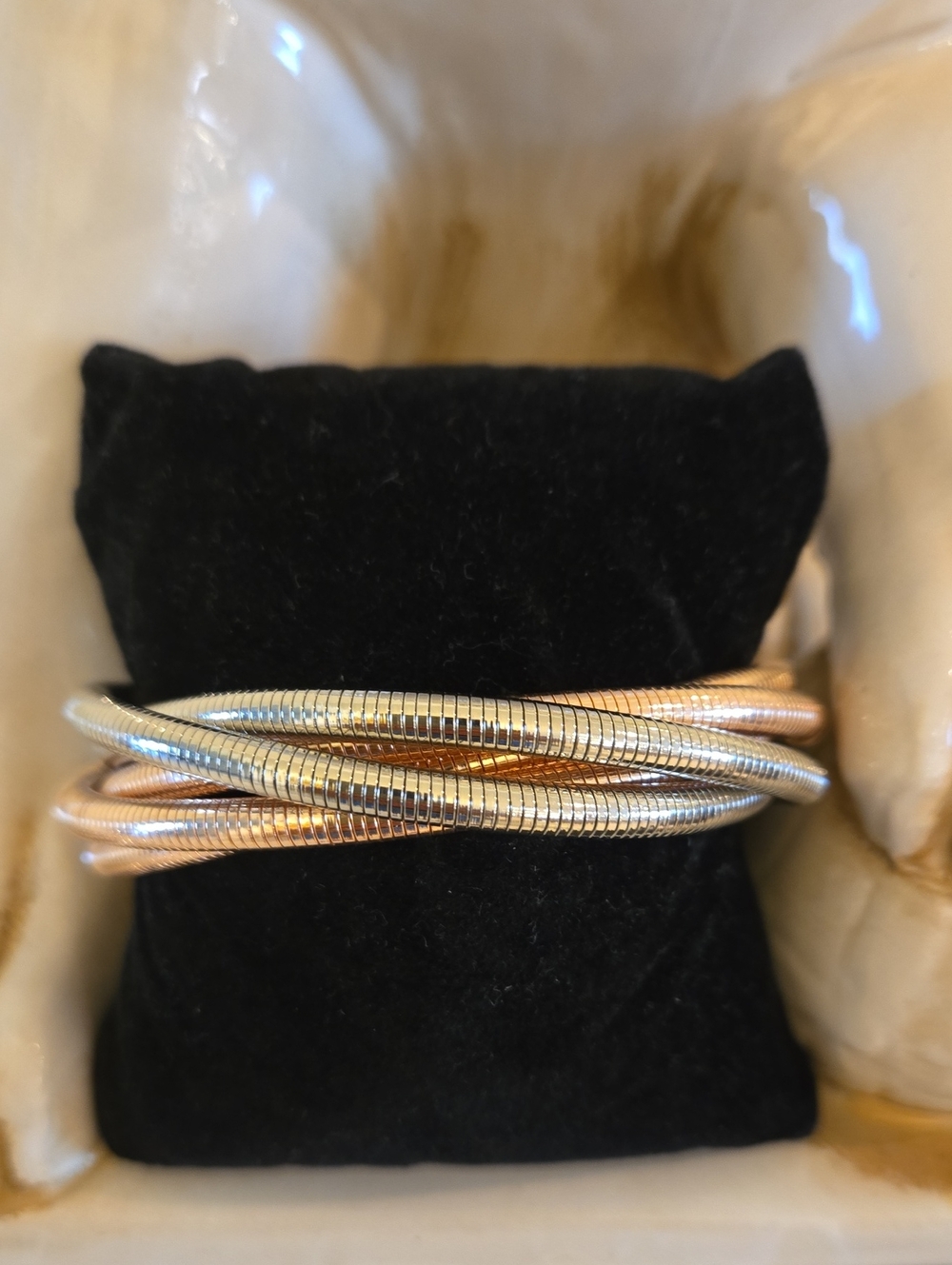 Silver-Tone & Rose Gold  Multi Strand Coil Bangle Bracelet - Women Jewelry